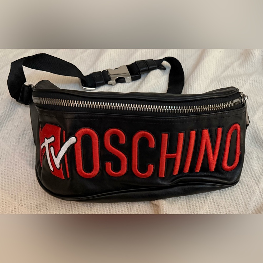 H&Moschino Black Belt Bag with Red Logo